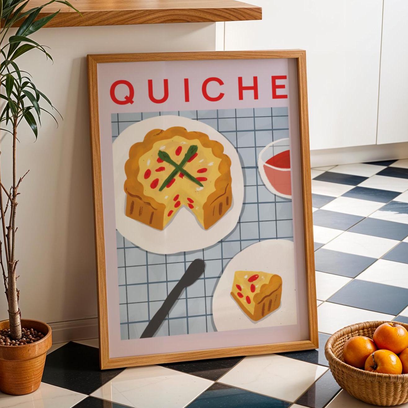 Quiche art print, Quiche Lorraine art, Food poster, Brunch illustration, French food art print, Kitchen decor, Dining room wall art, Brunch