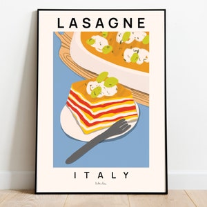 Lasagne poster, Food print, Italian food art, Lasagne pasta art print, Pasta food art Italy poster, Housewarming gift, Kitchen wall art
