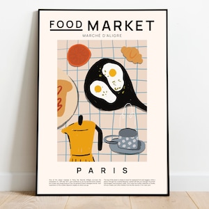 Food market Paris print, Food poster, modern wall art, food art, food illustration, kitchen print, kitchen wall art, kitchen poster,  A4, A3