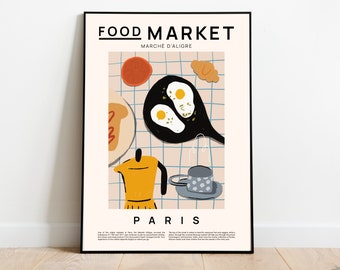 Food market Paris print, Food poster, modern wall art, food art, food illustration, kitchen print, kitchen wall art, kitchen poster,  A4, A3