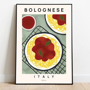 Bolognese art print, Pasta food poster, Spaghetti artwork, Pasta bolognese print, Food wall art, Modern kitchen print, Italy art print