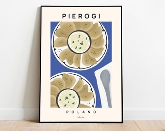Pierogi poster, Food art print, Dumplings illustration, Polish dumplings, Kitchen wall art, Polish food poster, Slavic dish, Poland cuisine