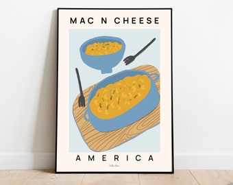Macaroni and cheese poster, Mac n cheese art print, Pasta food print, Food wall art, Kitchen poster, Junk food art, American food art print