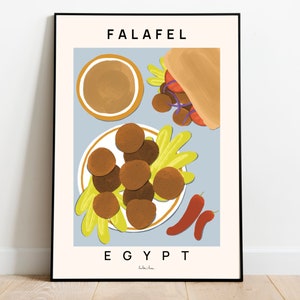 Falafel art print, Falafel wrap artwork, Hummus art print, Kitchen wall art, Food art, Kitchen poster, Housewarming gift, Egypt food