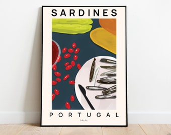 Sardines art print, Fish poster, Restaurant art, Modern kitchen decor, Fish wall art, sardines illustration, Dining room wall art,