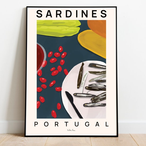 Sardines art print, Fish poster, Restaurant art, Modern kitchen decor, Fish wall art, sardines illustration, Dining room wall art,