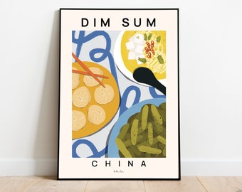 Dim Sum Print, Food Illustration, Noodle soup print, Art for kitchen, Housewarming gift, Ramen Kimchi Print, Kitchen print