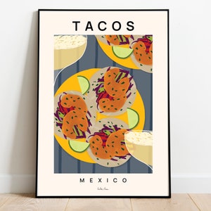 Tacos poster, Food art print, Kitchen Art Print, Mexico Food Art, Food Illustration, Modern Kitchen Art, Food Print, Housewarming, Mexico