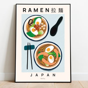Ramen art print, Ramen poster, Ramen illustration, Japanese food, Kitchen decor, Chef gift, Foodie gift, Ramen drawing, Noodles poster
