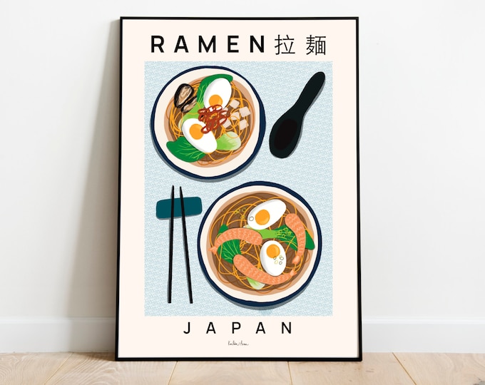 Ramen art print, Ramen poster, Ramen illustration, Japanese food, Kitchen decor, Chef gift, Foodie gift, Ramen drawing, Noodles poster