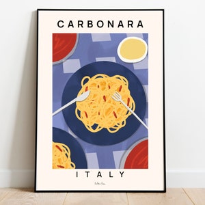 Pasta carbonara poster, Food art print, Pasta carbonara poster, Spaghetti art print, Pasta art, Chef art, Italian carbonara food poster,