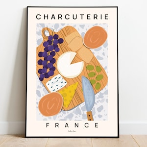 Charcuterie art print, charcuterie board poster, French food poster, kitchen wall art, housewarming gift, meat and cheese platter