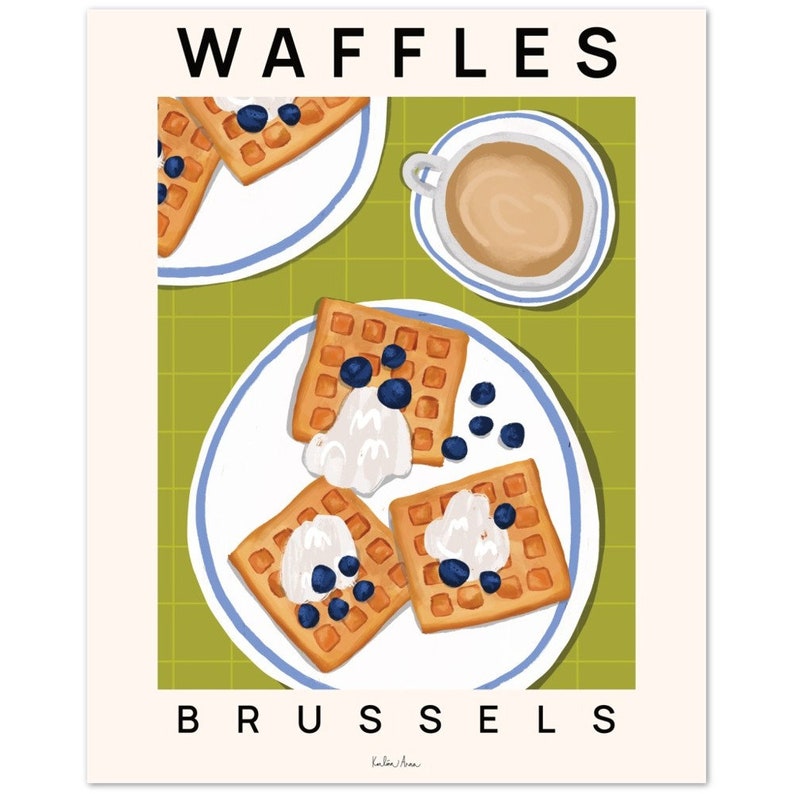 Waffeln Poster, Essen Druck, Belgische Waffeln Kunstdruck, Belgische Waffeln, Frühstücksdruck, Küche Wandkunst, Foodie Geschenk, Frühstückswaffeln Bild 10