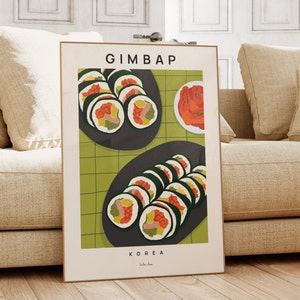 Gimbap Kunstplakat, Essen Kunstplakat, koreanisches Essen Kunst, Gimbap Illustration, Küchenwandkunst, Kimbap Wandkunst, Essen Wohndekor, Koch Kunst