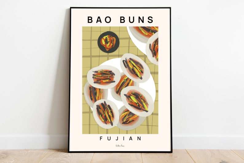 Bao Buns Poster, Asian Food Art Print, Steamed Buns Wall Art, Chinese ...
