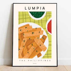 Lumpia art, Food poster, Filipino food illustrated, Lumpia art print, Restaurant art, Still life art, Food decor, Asian food art poster,