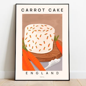 Carrot cake poster, Food art print, Carrot cake print, Food wall art, Modern kitchen print, Kitchen wall art, Cake illustration
