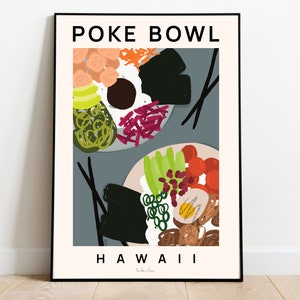 Poke Bowl, Kitchen Art Print, Food Illustration, Hawaii Artwork, Food Print, Modern Kitchen Decor, Chef Gift, Foodie, Housewarming