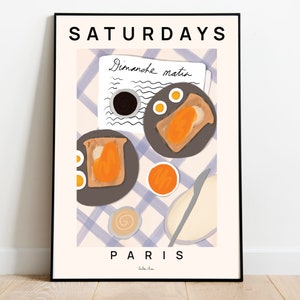 Breakfast poster, Breakfast nook art print, Paris food poster, French breakfast art print, Kitchen wall art, Food art print for kitchen