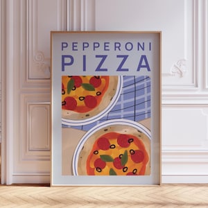 Pepperoni pizza poster, Pizza art print, Food art print, Kitchen wall art, New York city food, Pizza art poster, Modern Kitchen wall art