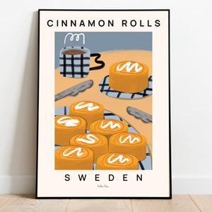 Cinnamon rolls art print, Fika pastry art, Food art, Kitchen wall art, Bakery decor, Cinnamon roll, Foodie gift, Sweden food, Bakery art