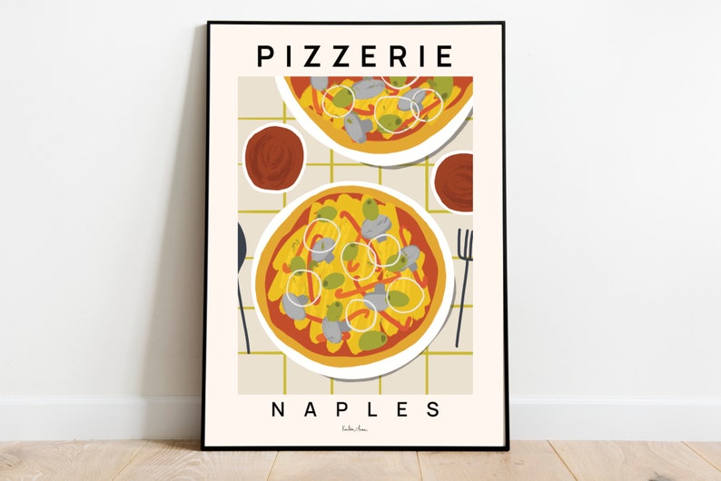 Pizza Poster, Pizza food print, Margherita art print, Art for kitchen, Foodie gift, Italy art, Kitchen print, Fast food art print image 1
