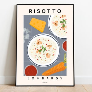 Risotto poster, Food art print, Rice poster, Risotto print, Italian food, Mid century poster, Italy travel poster, Hosuewarming gift,