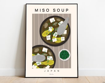 Cartel de sopa de miso, impresión de arte de alimentos, cartel de comida japonesa, regalo de inauguración de la casa, decoración de cocina, impresión de sopa de miso, comida japonesa, impresión de alimentos