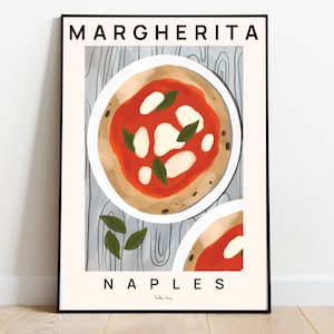 Stampa artistica Margherita, Poster pizza, Illustrazione pizza, Stampa artistica cibo italiano, Illustrazione pizza, Dipinto pizza, Poster di viaggio cibo Italia