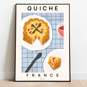 Quichekunstafdruk, Quiche Lorraine-kunst, voedselposter, brunchillustratie, Frans eten kunstafdruk, keukeninrichting, kunst aan de muur eetkamer, brunch