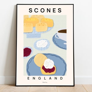 Scones art print, Desserts poster, British dessert art print, Scones wall decor, Afternoon tea print, Baking art print, Scone recipe art