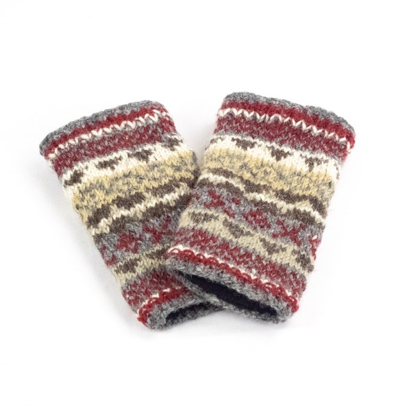 Fairtrade Winter Hand warmers, hand knitted, 100% sheep wool, fleece fabric inside, ethically made