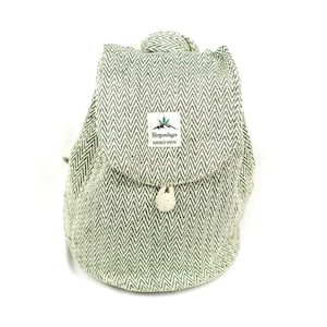 Sac à dos en chanvre petit, mini, sac à dos pour enfants, végétalien, durable, blanc - vert foncé, motif en zigzag