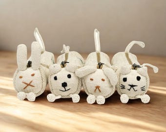 Animal pencil case hemp & cotton, make up pouch, gift for children and animal lovers, vegan