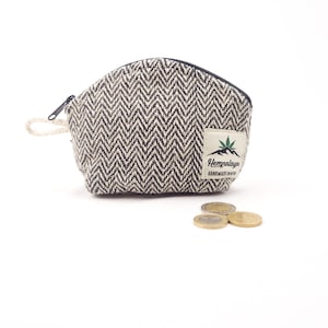 Hemp coin purse, money purse, handwoven, zigzag pattern, small, black, white