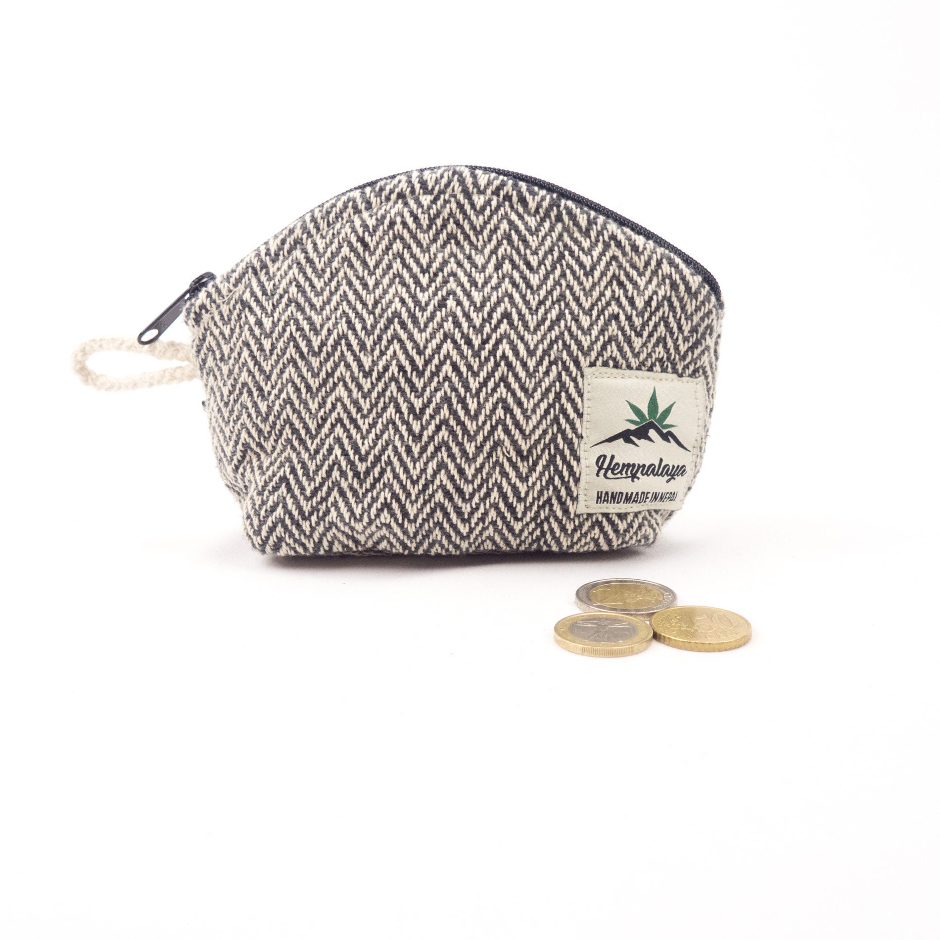 Hemp Coin Purse, Money Purse, Handwoven, Zigzag Pattern, Small, Black