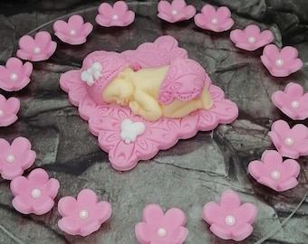 Sleeping baby with hat - sugar decoration for themed cakes or pastries