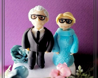Golden Wedding Anniversary Bride and Groom Figurines for Themed Cakes, Cake Decoration
