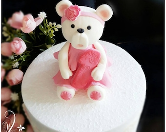 Teddybär aus Fondant, Tortendekor, Fondantdeko, Tortendekorationen, Kuchentopper, Caketopper, Kuchendeko, Tortenaufleger, Topper, Fondant