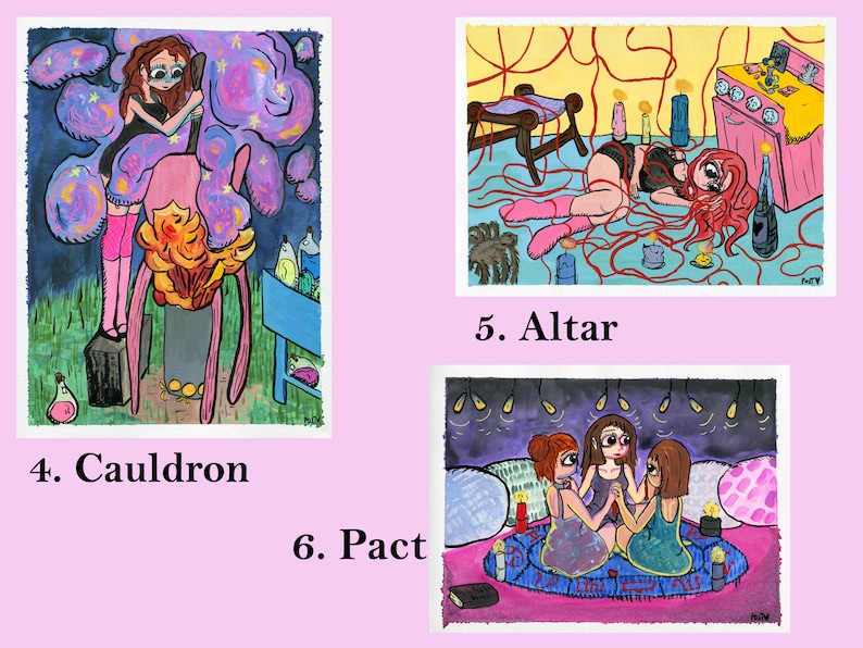 Inktober Originals Witchy Gouache Paintings Group 5