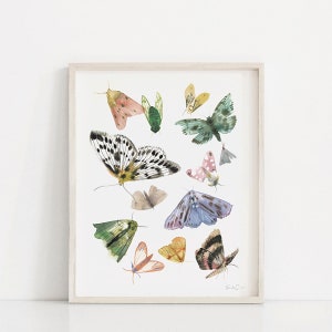 Print met vlinders en motten | Vlinders Art Print, vlinderprint, vlindermuurkunst, nachtvlinder kunst aan de muur, gicleeprint, nachtvlinder Art Print, nachtvlinders