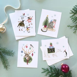 Jeu de 8 cartes de correspondance illustrées, paquet de cartes de Noël, jeu de cartes animal, cartes animaux d'hiver, assortiment de cartes de vœux, papeterie de Noël