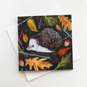 Carte de correspondance automne hérisson, art hérisson, carte sur le thème de l'automne, carte d'art animalier