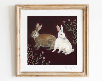 Rabbits Watercolor Art Print | Signed Giclée Fine Art