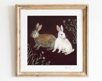 Rabbits Art Print | rabbit print, spring artwork, garden wall art, bunnies wall decor, animal  print, bunny art