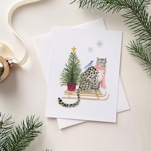 Carte de correspondance pour les fêtes léopard des neiges