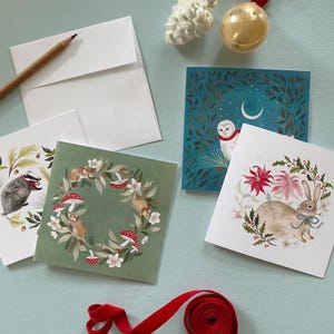 Set di 8 biglietti di auguri per le feste, animali del bosco, biglietti di auguri per le feste, confezione di biglietti di Natale, biglietti illustrati a mano, biglietti assortiti vuoti
