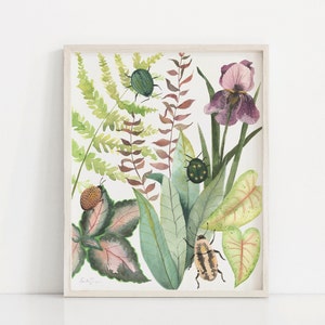 Garden Beetles Art Print | Insect Art Print, Garden Print, Botanical Wall Art, Floral Wall Art, Giclée Print, Beetle Art Print, Bug Wall Art