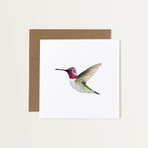 Carte de correspondance Anna's Hummingbird, illustration de colibri, carte d'art nature, cadeau pour maman, cadeaux de jardinier, carte peinte à la main