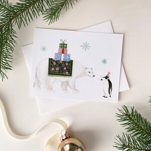 Carte de correspondance pour les Fêtes Ours polaire et pingouin